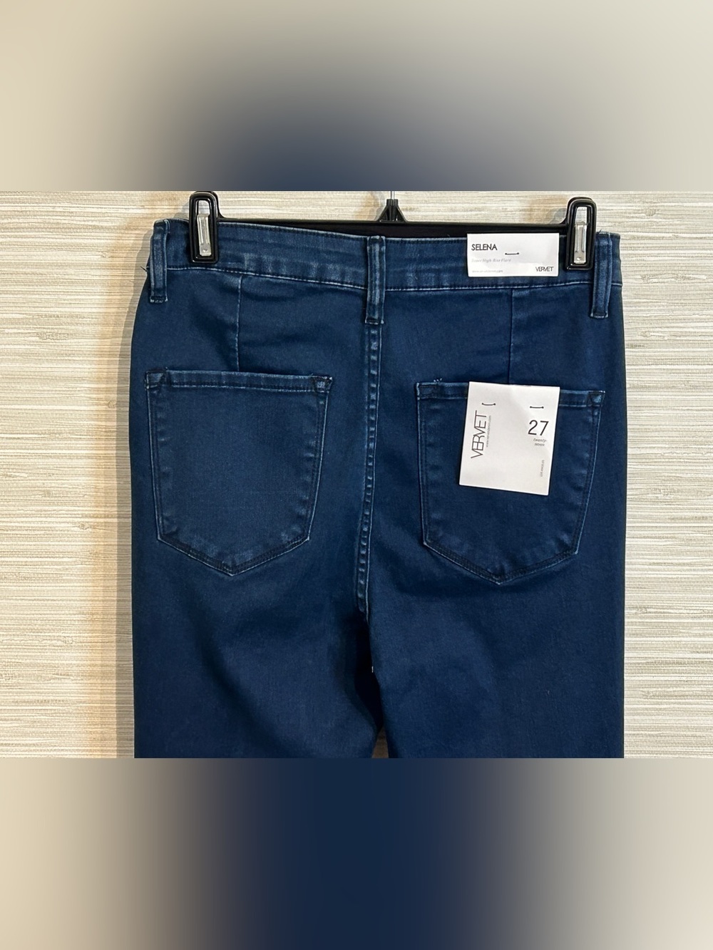 NWT Vervet Selena Super High-Rise Flare Jeans Dark Wash Raw Hem Sz 27 V2449 - Picture 6 of 10